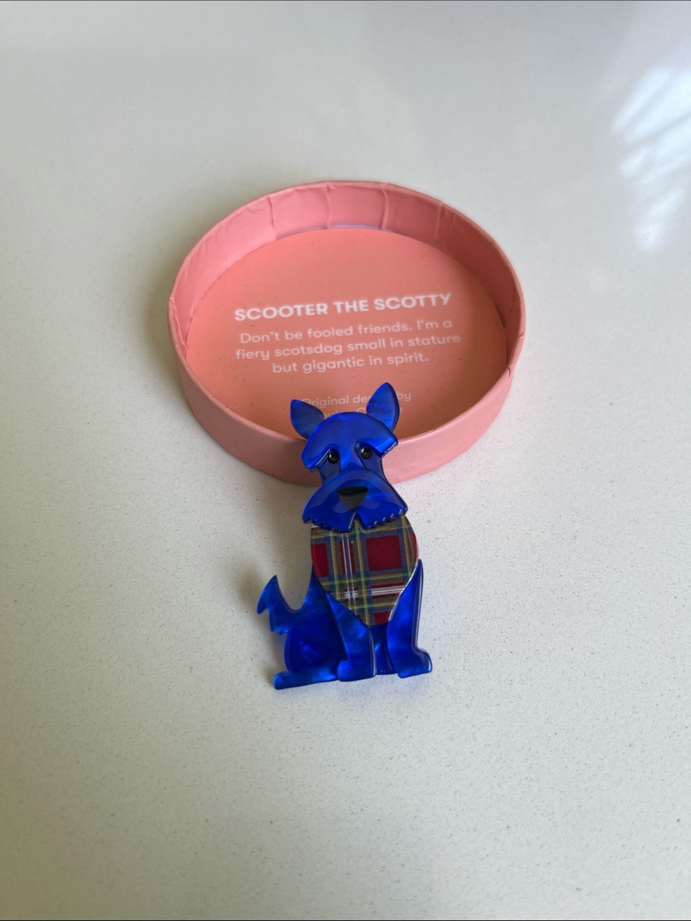 Erstwilder Blue Scottie Dog Brooch with Tartan Detail